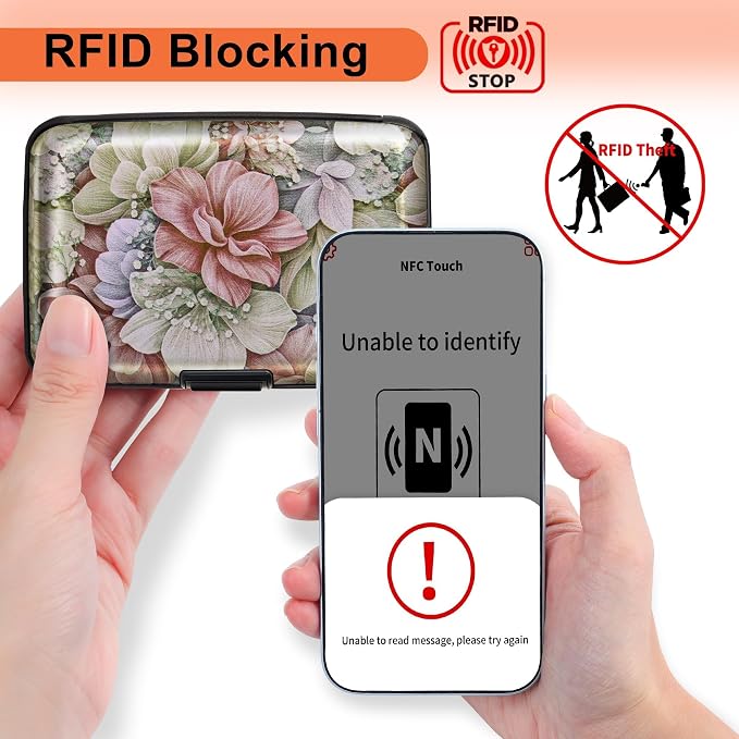 Mayski Credit Card Holder for Women RFID Blocking Wallet, Happy Flower | Card Wallets for Women Small Mini Business Metal Accordion Aluminum Alloy Hard Case for Men - Image 2