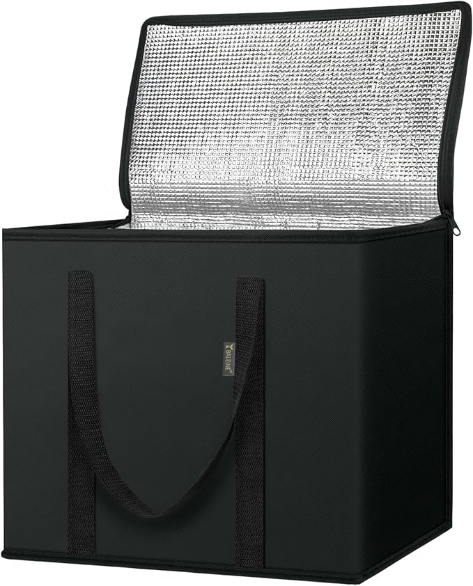BALEINE 1Pk Insulated Reusable Grocery Bags, Collapsible Cooler Bag for Groceries, Heavy Duty Large Insulated Bag (16''x9''x13'', Charcoal Black) by BALEINE