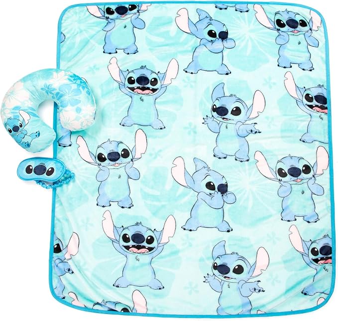 Jay Franco Disney Lilo & Stitch Kids Travel Set - 3 Piece Set Includes 40 x 50 Throw Blanket, Eye Mask, and Neck Pillow - Super Soft & Cozy Travel Accessories - Image 2
