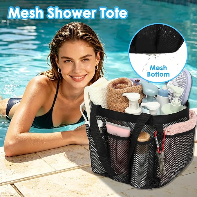 Fammart Mesh Shower Caddy Portable for College Dorm Room Essentials, Odorless Polyester Large Shower Tote Bag with Dual Handles, 8-Pocket Quick-Dry Toiletry Organizer for Travel, Beach, Camping, Gym - Image 6