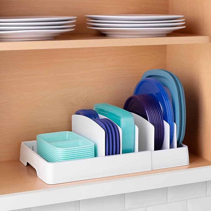 YouCopia StoraLid Food Container Lid Organizer, Expandable with Tall Dividers, White - Image 5