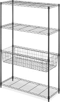 Whitmor 4 Tier Shelving Unit, Metal Storage Shelves with Basket, Adjustable Heavy Duty Shelf, 400 lbs Capacity per Shelf, 1600 lbs Total for Pantry, Garage, Workshop, 36" L x 14" W x 54" H, Black by Whitmor