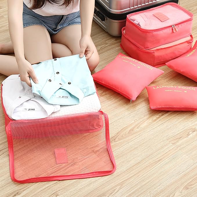 6 Set Packing Cubes for Travel Luggage Organizer Bags Reusable washable Suitcase Packing Cubes Set Travel Accessories Essentials (Watermelon Red‌) - Image 9