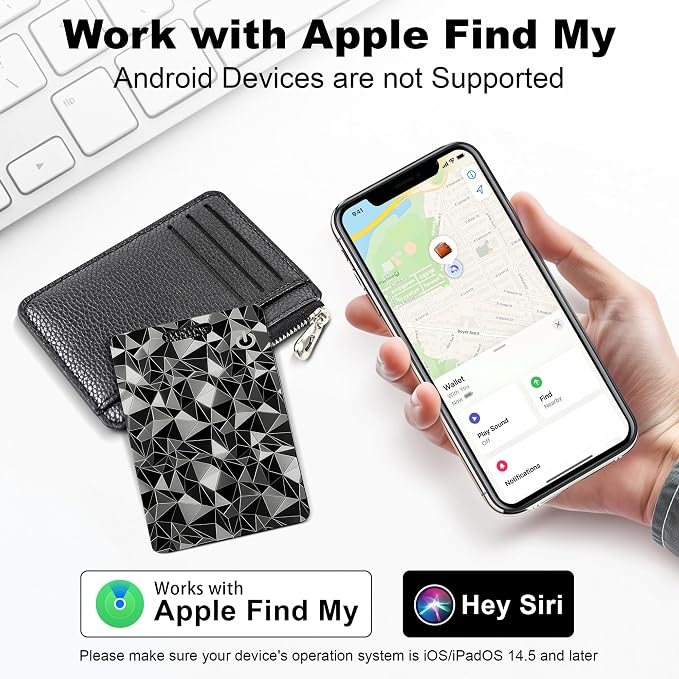 Wallet Tracker Card for Apple Find My (iOS Only), Ultra-Thin Bluetooth Tracker Smart Card Wallet Finder, IP68 Waterproof Slim Item Locator for Wallets, Keys, Passport & Luggage Tags (Diamond Black) - Image 2