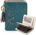 KITEVIUN Women RFID Blocking Small Bifold Wallet, Compact Cash Clutch with Zipper Coin Pocket, Glittery Butterfly Design, Credit Card Holder, Travel Purse with Tassel PEACOCK-BLUE by KITEVIUN