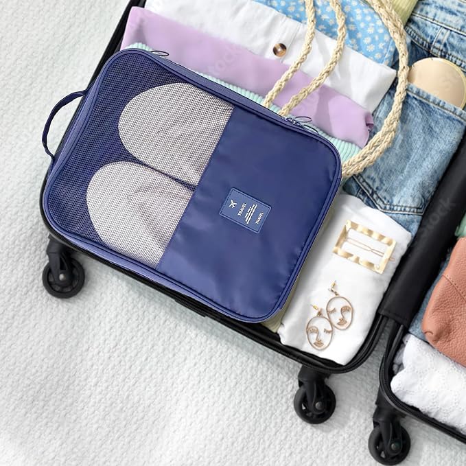 Shoe Bags - Holds 3 Pair of Shoes, Travel Essentials for Flying Carry On Luggage - Blue - Image 2