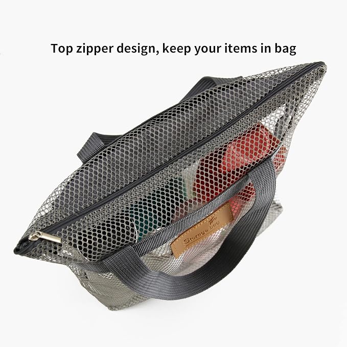Mesh Shower Caddy Bag Portable Hanging Toiletry and Bath Organizer with Zipper for Travel, Gym, Camping, College Dorms, Beach - Image 3