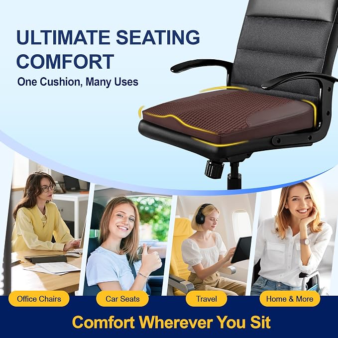 kingphenix Memory Foam Car Seat Cushion for Driving Comfort and Office Use | Coccyx & Lower Back Pressure Relief, Non-Slip 4D Mesh Seat Cushion for Cars, Trucks, SUVs, Long Drives & Office Chairs, Brown - Image 5