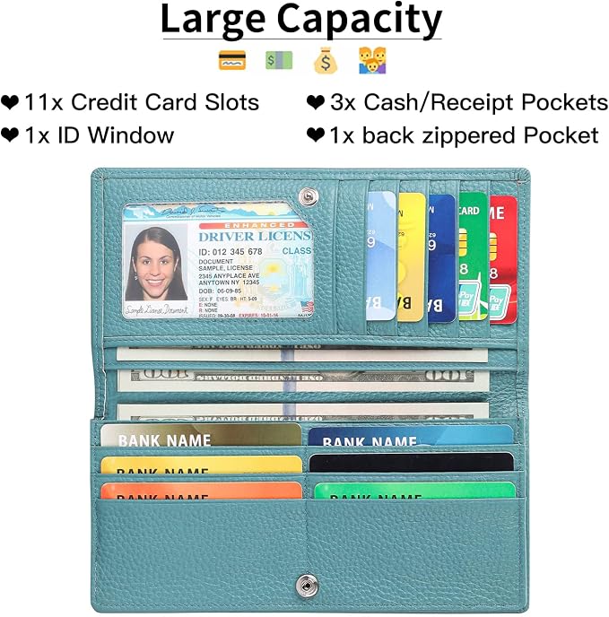 GOIACII Wallets for Women RFID Blocking Ultra Slim Leather Credit Card Holder Clutch - Image 2