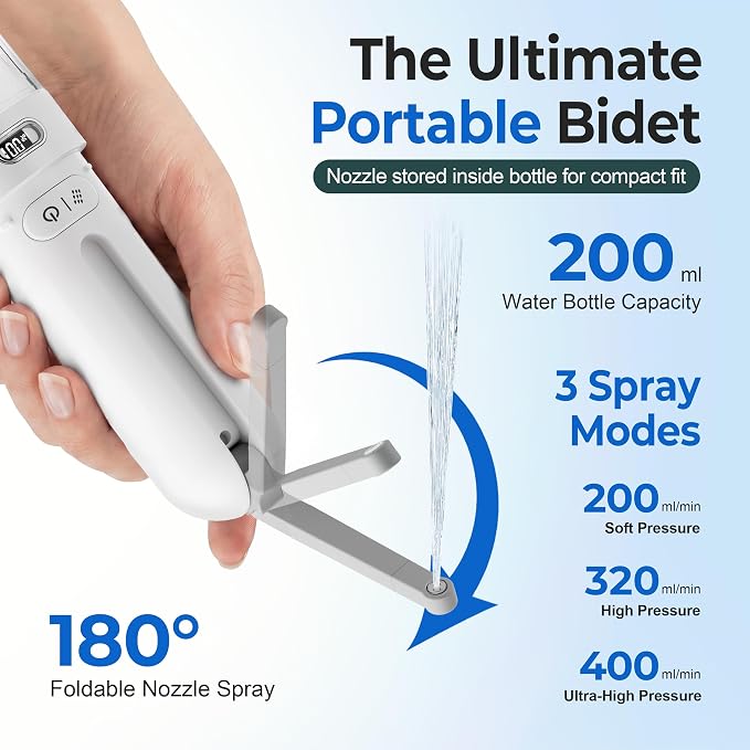 Electric Portable Bidet, Rechargeable Travel Bidet | 3 Pressure Modes, 260 Uses/Charge, Waterproof, Personal Hygiene Cleaning at Home Office and Camping - Image 5