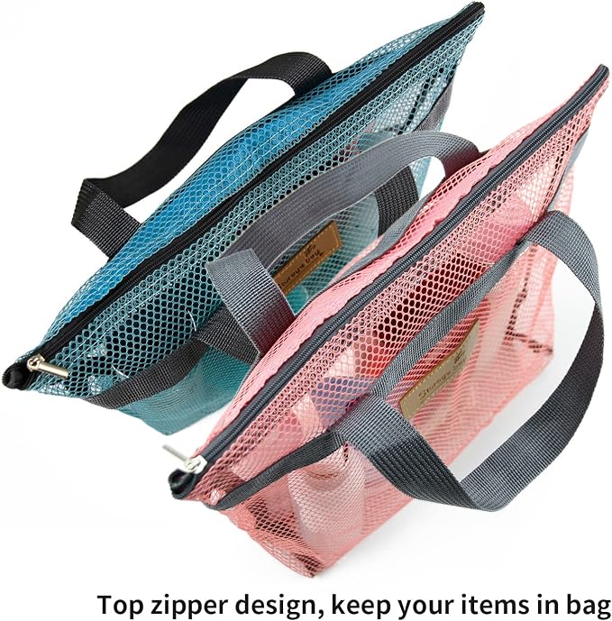 Mesh Shower Caddy Bag Portable Hanging Toiletry and Bath Organizer with Zipper for Travel, Gym, Camping, College Dorms, Beach - Image 2