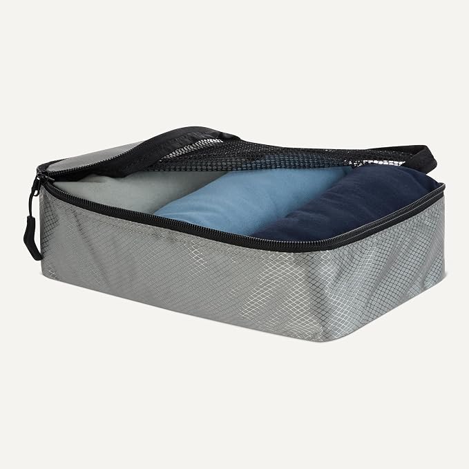 Amazon Essentials 4-Piece Packing Cubes Travel Accessories Set, Space-Saving Luggage Organizer with Double Zipper, Mesh Top, Small, Gray (Previously Amazon Basics) - Image 3
