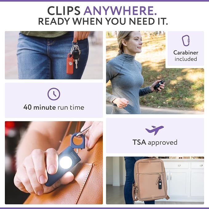 Personal Safety Alarm for Women, Men and Kids — 130dB Personal Alarm Keychain, Pull Pin Safety Alarm Keychain with Strobe Light, Self-Defense Alarm for Campus, Travel and Running — Lavender | Pull Pin Activation, Strobe Light, No Charging, CR2032 Batte... - Image 7