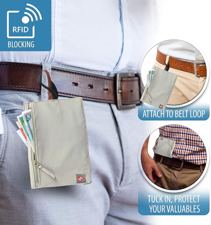 Lewis N. Clark RFID Blocking Money Belt Travel Pouch + Credit Card, ID, Passport Holder for Women & Men, Tan, One Size - Image 4