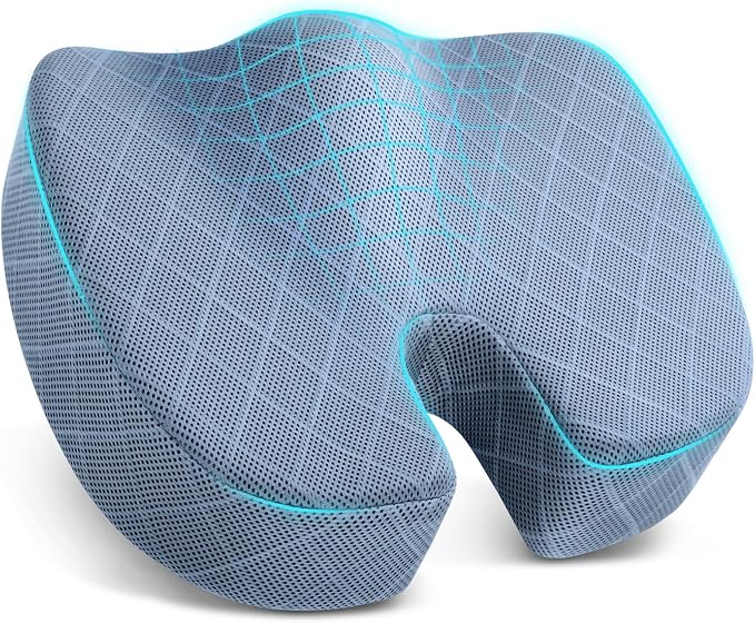 Memory Foam Office Chair Seat Cushion - Light Blue, X-Large | for Car Seat, Airplane, Desk Chair - Sciatica & Hip & Coccyx Pain Relief Cushion for Long Sitting Office Workers, Car Drivers by TushGuardSeatCushonsPillows