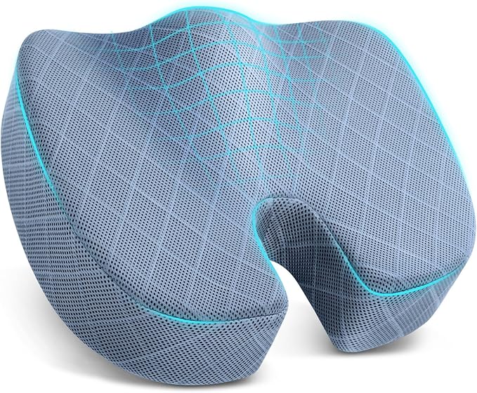 Memory Foam Office Chair Seat Cushion - Light Blue, XX-Large | for Car Seat, Airplane, Desk Chair - Sciatica & Hip & Coccyx Pain Relief Cushion for Long Sitting Office Workers, Car Drivers by TushGuardSeatCushonsPillows