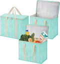 VENO 3 Pack Insulated Cooler Bag Reusable Grocery Bag for Food Delivery | Heavy Duty Large Collapsible Cooler Shopping Tote w/ Zippers, Foldable, Stands Upright for Camping Picnic(Evergreen, 3 Pack) by Veno