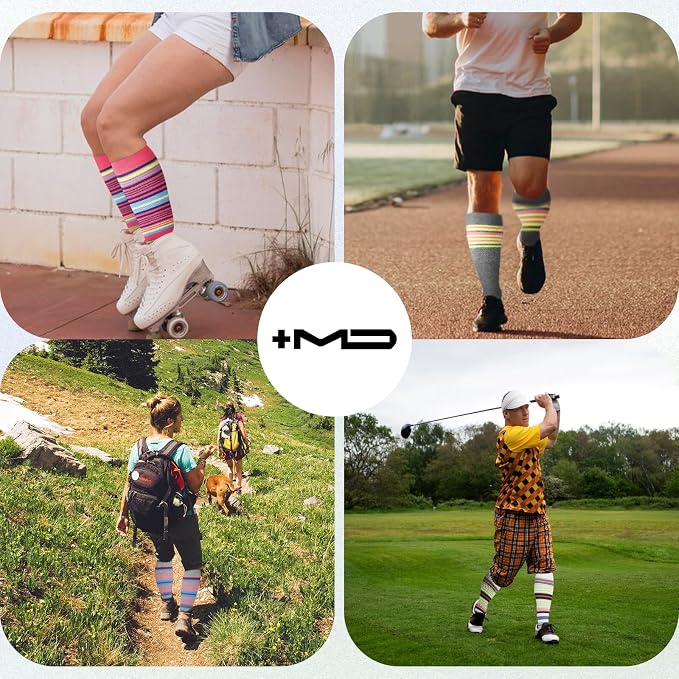 +MD Cotton Compression Socks for Women & Men 4/6 Pairs 15-20mmHg Knee High for Sports, Travel, Nursing Long Sitting Standing - Image 5