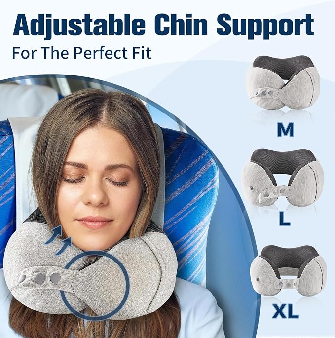 Cirorld Neck Pillow for Traveling, Travel Pillows for Airplanes,100% Pure Memory Foam Travel Neck Pillow, Adjustable Flight Pillow, Portable Plane Accessories with Eye Mask, Earplugs, Carry Bag - Image 3