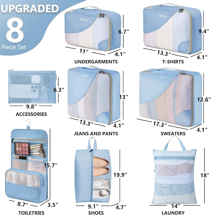 OlarHike 8 Set Packing Cubes for Travel,Gifts for Women Mom,Anti-Tearing Suitcase Organizer,with Over 1000 pcs Mesh Holes,Vacation Essentials & Accessories for Cruise Ship - Image 2