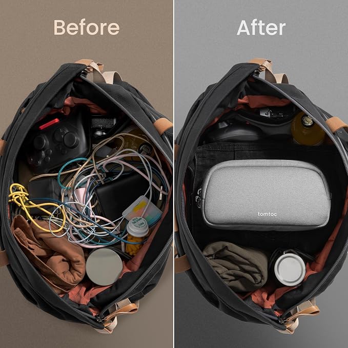 tomtoc Electronics Organizer Travel Case, Water Resistant Travel Bag Cable Organizer for Essentials, Tech Pouch Accessories Carry Storage for Cord, Phone, Cables, Airpods, USB Flash Drive, Daily Items | Water Resistant Tech Pouch Accessories Travel Bag... - Image 5