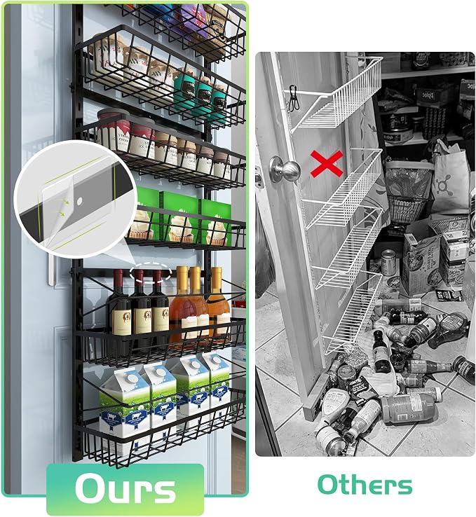 Mefirt Over The Door Pantry Organizer, Pantry Storage and Organization | 6-Tier Adjustable Hanging Baskets, Metal Wall Mount Spice Rack Seasoning Shelves for Home & Kitchen, Laundry Bathroom - Black - Image 5
