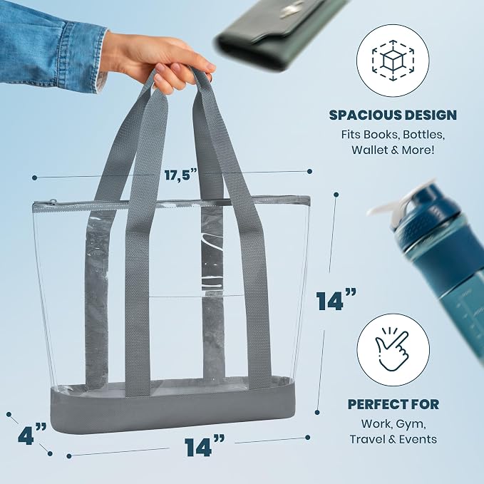Handy Laundry Clear Tote Bag - Zipper Closure, Long Shoulder Strap, Fabric Trimming. - Image 2