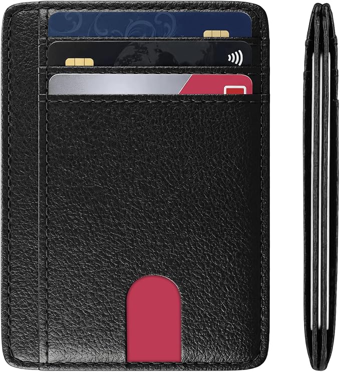 Slim Minimalist Front Pocket RFID Blocking Leather Credit Card Holder, Small Compact Wallet with ID Window for Men and Women (Black) - Image 8