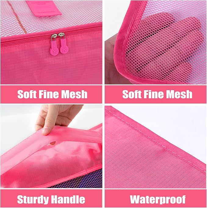 6 Set Packing Cubes for Travel Luggage Packing Bags Reusable Lightweight Suitcase Organizer Cubes Set for Travel Accessories (Rose Red) - Image 3