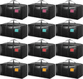 12 Pack Moving Bags with Full-Open Side Zipper, Extra Large 93L Heavy Duty Waterproof Foldable Storage Totes for College Dorm, Moving & Home Organization Black by RMOHRO