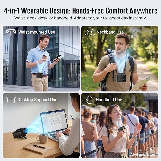 AJVV Portable Waist Fan Wearable Belt Fan Clip on Fan for Shirt, 40H Max Personal Cooling, for Camping, Outdoor, Jobsite, Travel, Black (Black) - Image 4