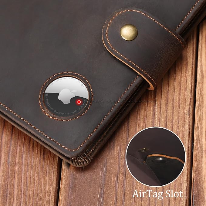 Polare Luxury RFID Blocking Leather Passport Holder Travel Wallet For Men and Women (Dark Brown with AirTag Slot(Snap Version)) - Image 3