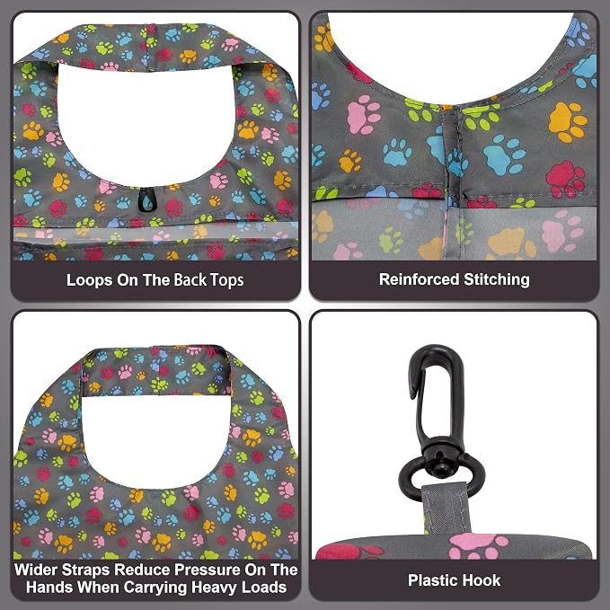 HOLYLUCK Reusable Grocery Bags,Heavy Duty Foldable Shopping Tote Bag (Standard, 3 Dog Paw Prints) - Image 4