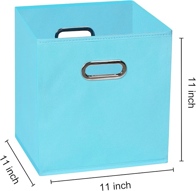 Yunkeeeper storage bins Cubes, Fabric Cube Organizer with Handle, Foldable Cube Bins for Cloth or Accessary Storage, 11x11x11, Set of 6, (Blue - Image 2