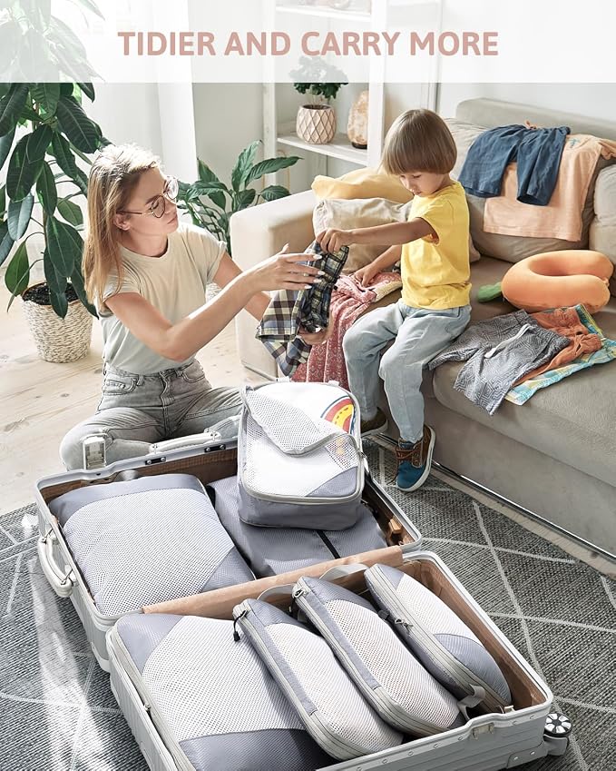 Meowoo 7 Set Compression Packing Cubes for Travel, Durable Ripstop Mesh Suitcase Organizer with Shoe Bag, Ultralight & Expandable Space Saver Travel Cubes - Image 7