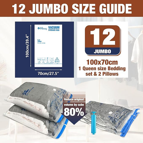 12 Jumbo Vacuum Storage Bags for Bedding, Vacuum Seal Bags for Clothing | Extra Large XL, Airtight Triple Seal, Save 80% Space, Hand Pump, Work with Vacuum, Double Zip, Reusable, Easy to Use - Image 2