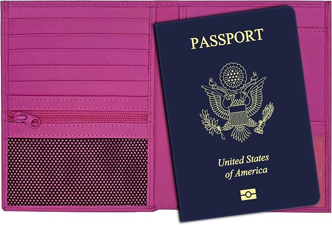 Hot Pink RFID Genuine Leather Passport Wallet by 123CheapChecks