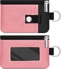 Minimalist RFID Blocking Small Wallet with ID Window,WaterResistant Zip Id Case Wallet with Lanyard Keychain for Cards,Cash,Travel,Women,Men (Pink/Black) by CCUMI