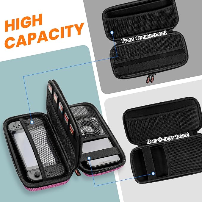 Purple Double-Layer Hard Shell Carrying Case,Travel Cable Pouch | Portable Electronic Organizer Travel Zipper Pouch,Tech Accessories Storage Bag for Charger, Adapter,Power Bank, Phone, Cable - Image 2