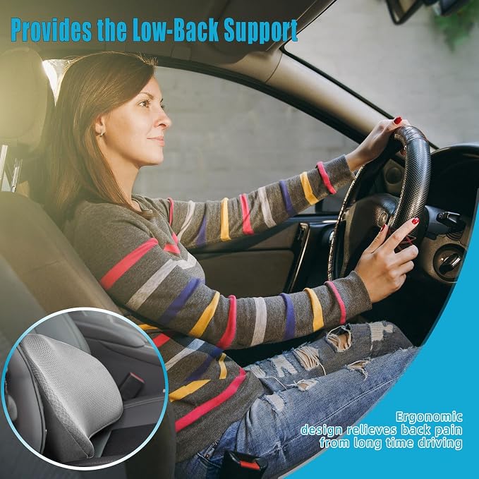 2 in 1 Car Seat Cushion Lumbar Pillow - Comfort Memory Foam Seat Cushion for Driving, Office - Sciatica-Back Pain Relief, Car Cushion for Car, Truck, Office, Wheelchair (Grey) - Image 5
