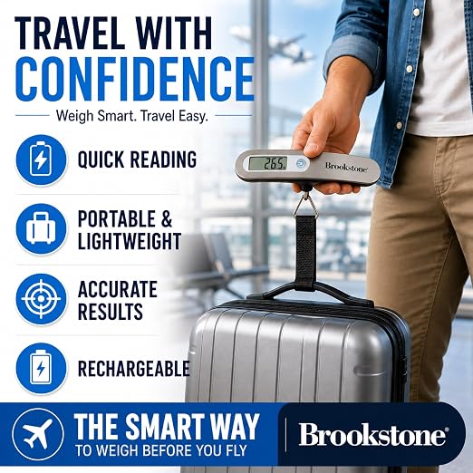 Brookstone Digital Luggage Scale, Compact Handheld, Portable | Quick Accurate Readings on the Go, Durable Strap and Hook System Attaches to Bags, Clear Display, Rechargeable for Trips - Image 7