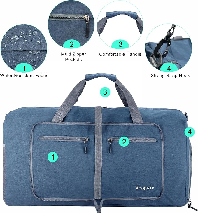 Woogwin Travel Duffel Bag Large Foldable Waterproof Overnight Bag for Beach Swim Bags Pool Sports Gym - Image 3