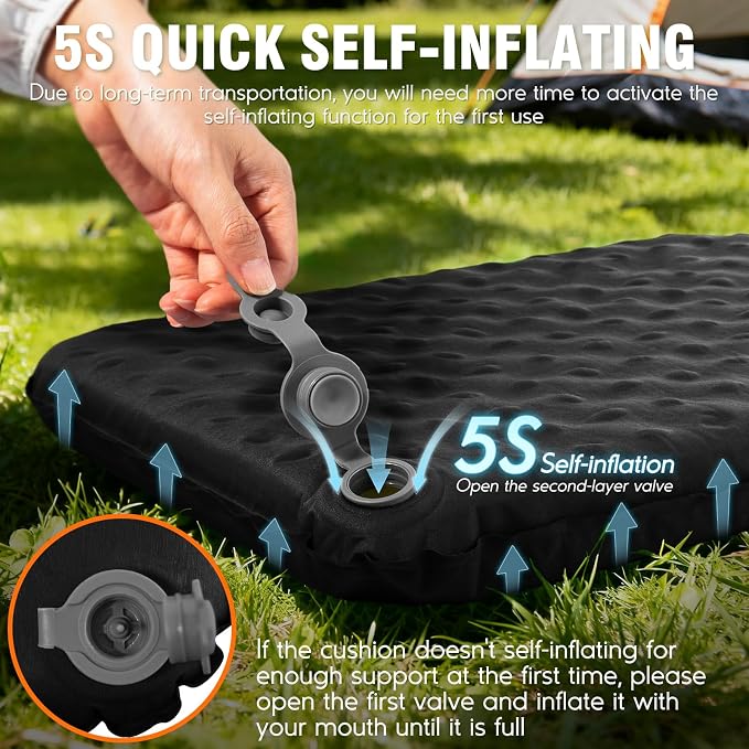 Inflatable Seat Cushion, Self-Inflating Memory Foam Stadium Seats Cushion Lightweight & Compact Chair Sitting Pad Airplane Cushion for Long Flight Travel Outdoor Camping Car Bleachers Office - Image 3