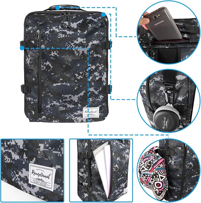 Underseat Carry-On Backpack Luggage Lightweight Casual Laptop Backpack 15.6-inch Travel Commute Gym Sport Daypack 21L, Digi Camo - Image 4