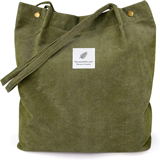 LHMTQVK Corduroy Tote Bags for Women, Large Capacity Tote Purse Reusable Grocery Shoulder Bag with Inner Pockets by LHMTQVK