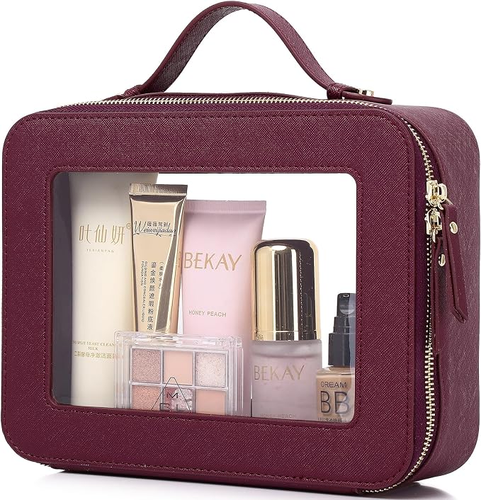 Pinkmik Clear Makeup Bag, (Burgundy,L) | Mahjong Tiles Bag ,Travel Cosmetics and Toiletries Case, Portable Makeup Organizer,Car Bag with Zipper,Waterproof, by Pinkmik