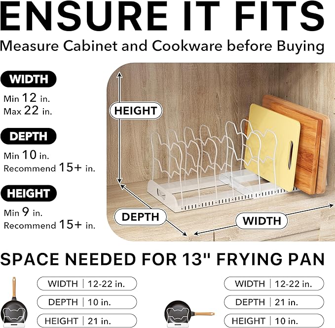 Simple Houseware Expandable Pan Rack 10 Adjustable Compartments, White | Kitchen Cabinet Organizer for Pots, Pans, Lids & Bakeware - Pantry & Countertop Storage - Image 3