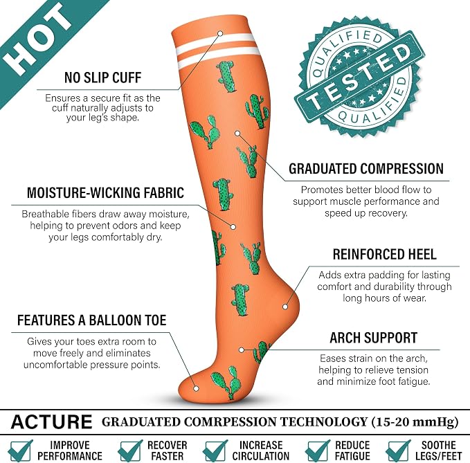 Acture 6 Pack Compression Socks for Women and Men - Knee High for Medical, Running, Nurses, Travel - Image 6