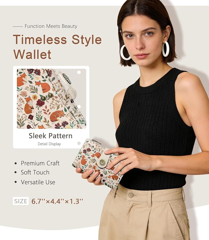 Fox Wallet Women RFID, Passport Holder, Small Credit Card Holder | 6.7" x 4.4" x 1.3" Bifold, Travel billfold, Zipper Pocket, PU Leather, Clutch, Purse, ID Window, Pen Holder, Gift Ladies Girl - Image 2