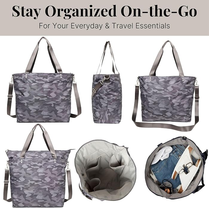 Baggallini Carryall Tote - Lightweight Nylon Zipper Top Weekender Travel Beach Bag w/Luggage Sleeve - Image 7